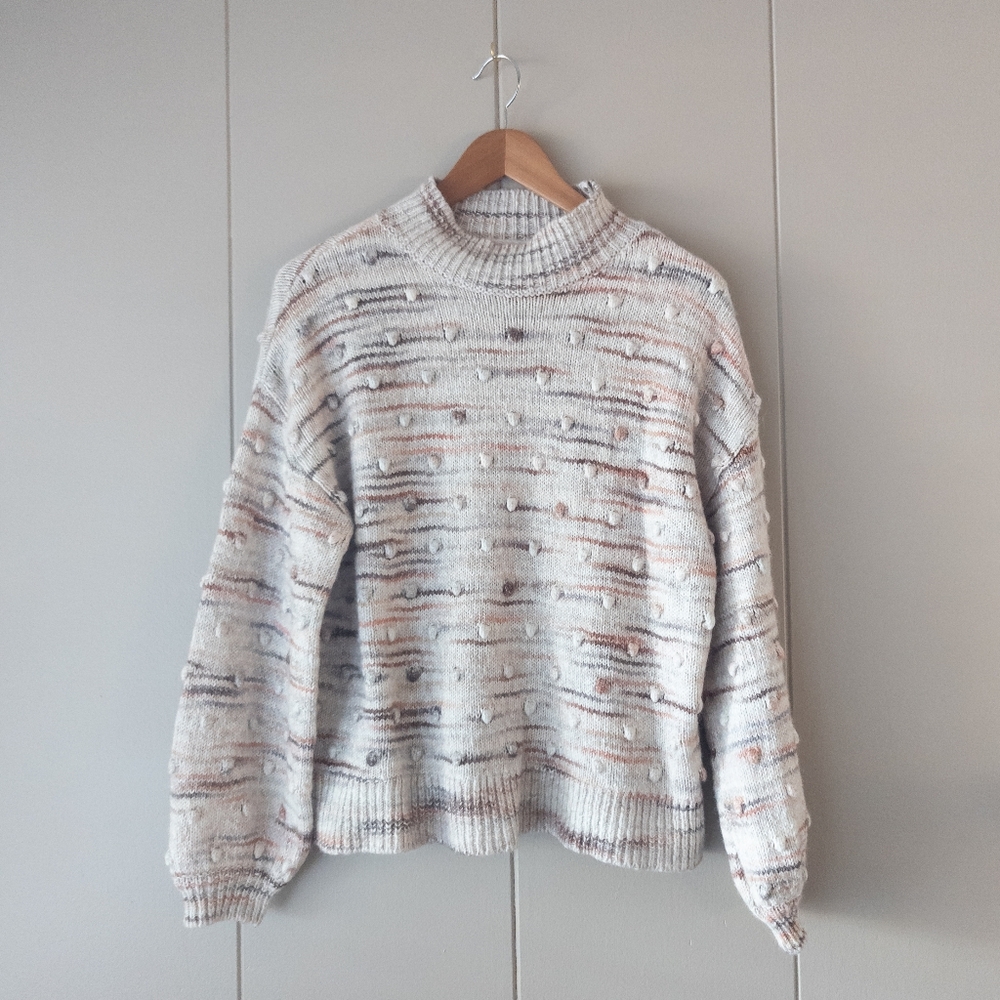 LOFT Multicolor Rainbow Stripe Bobble Knit Mock Neck Sweater - Size L